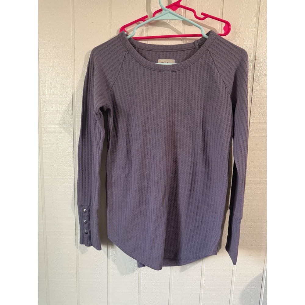Chaser Womens Purple Waffle Knit Thermal Long Sleeve Button Cuff Top Small